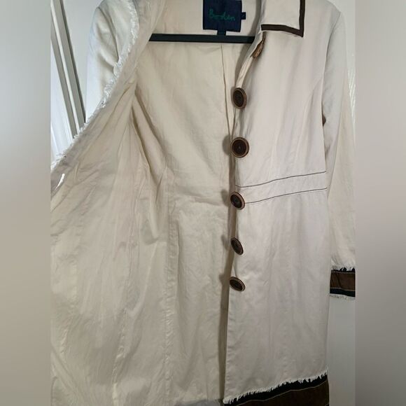 Boden EUC cream/brown cotton long coat with large brown buttons Size 10 - Picture 9 of 9